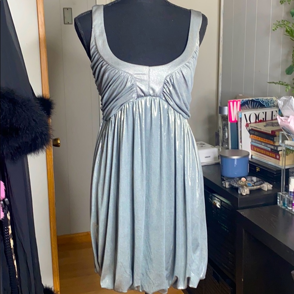 BEBE Missy Metallic Silver Dress